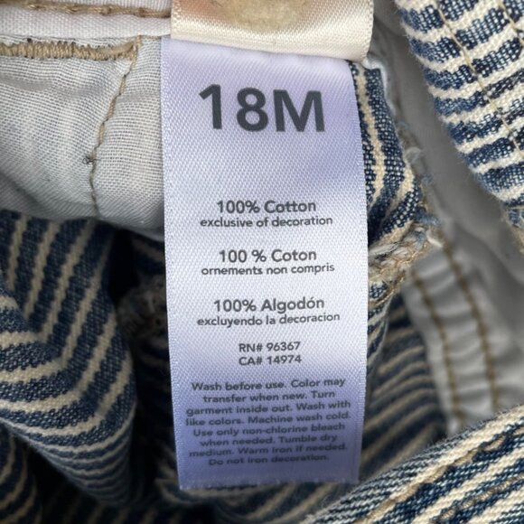 OshKosh Bgosh 18M Baby Overalls Blue & White Striped Cotton Carpenter Conductor - Picture 4 of 7